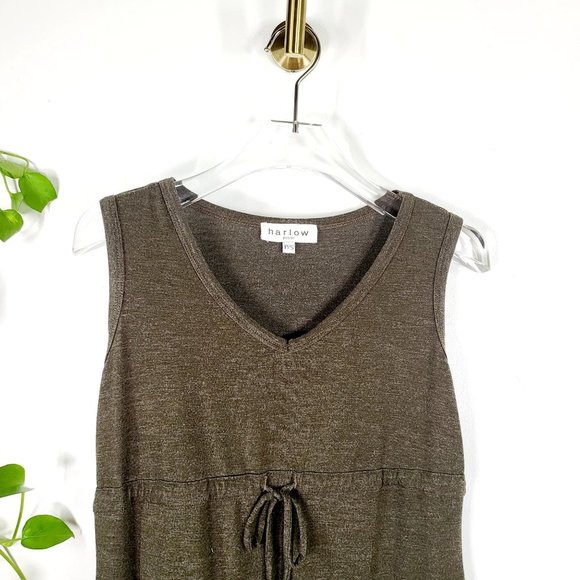 HARLOW Dress 100% Cotton‎ Olive Green Mini  SP SMALL PETITE Sleeveless Tie Waist - Picture 4 of 8